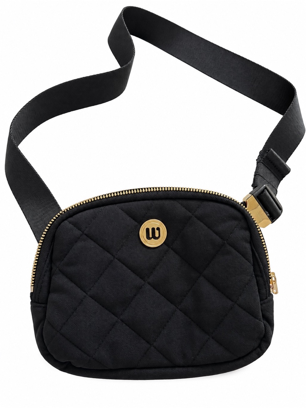 Velvet Quilted Crossbody Belt Bag - Black